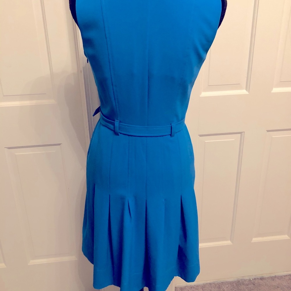 Calvin Klein Ruffled V-Neck Belted A-Line Dress. - Picture 2 of 4